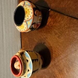 Set Of 2 Mini Pottery Clay Vases Approximately 1 1/2 Inch Tall (A-37)